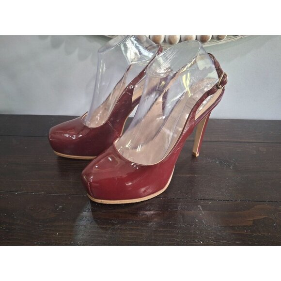 Kelsi Dagger Dory Burgundy Patent Leather Slingback Heels/Pre-owned, Sz 7.5M - Picture 3 of 11
